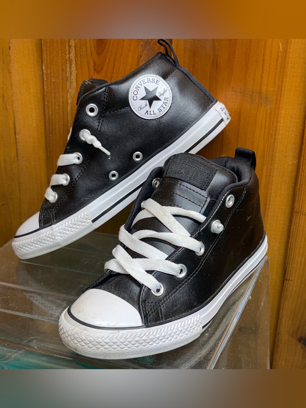 Converse Chuck Taylor All Star Mid-Top Sneakers in classic Black/White leather.